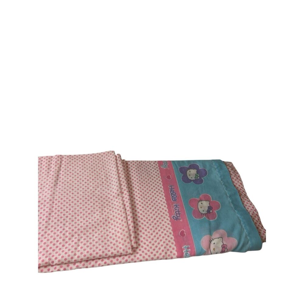 Sanrio Hello Kitty sheet 1976 1999 pink dots‎ 80x93" full material? vintage